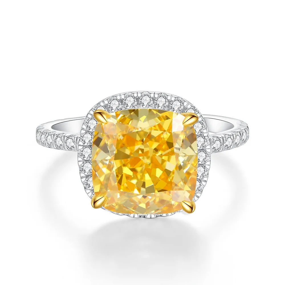 

S925 Silver Ring, Yellow Zircon Stone Inlaid with Ice Flower Cut, Radian Cut, Versatile Ring, Boutique Jewelry for Women