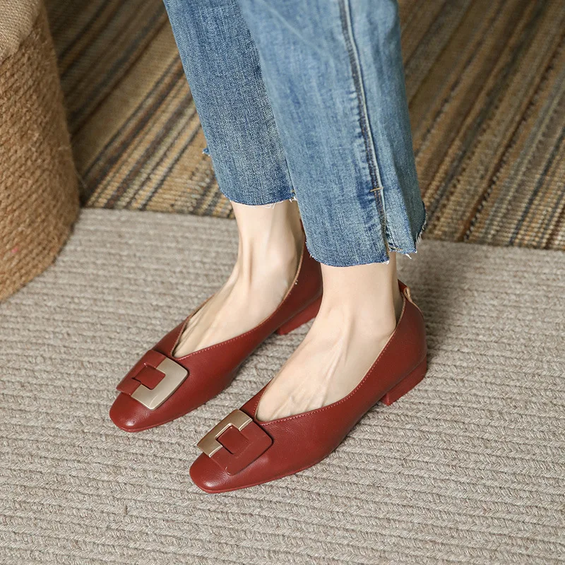 Flat Shoes Solid Color Women Shoes Daily Round Toe Shallow Mouth Casual Shoes Low Heels Fashionable Shoes Comfortable Work Shoes