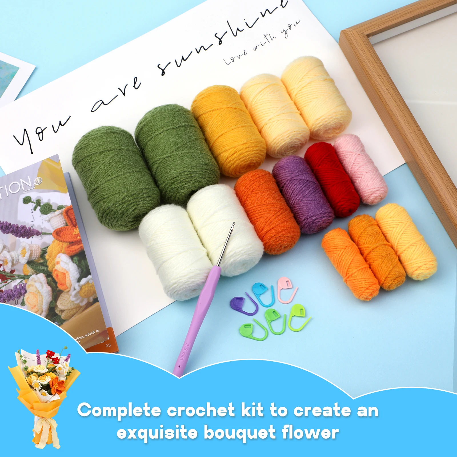 Rose Flowers Bouquet Crochet Kit Crochet Kit for Beginners Step-by-Step Instructions for Anniversary Day Gift crochet kit
