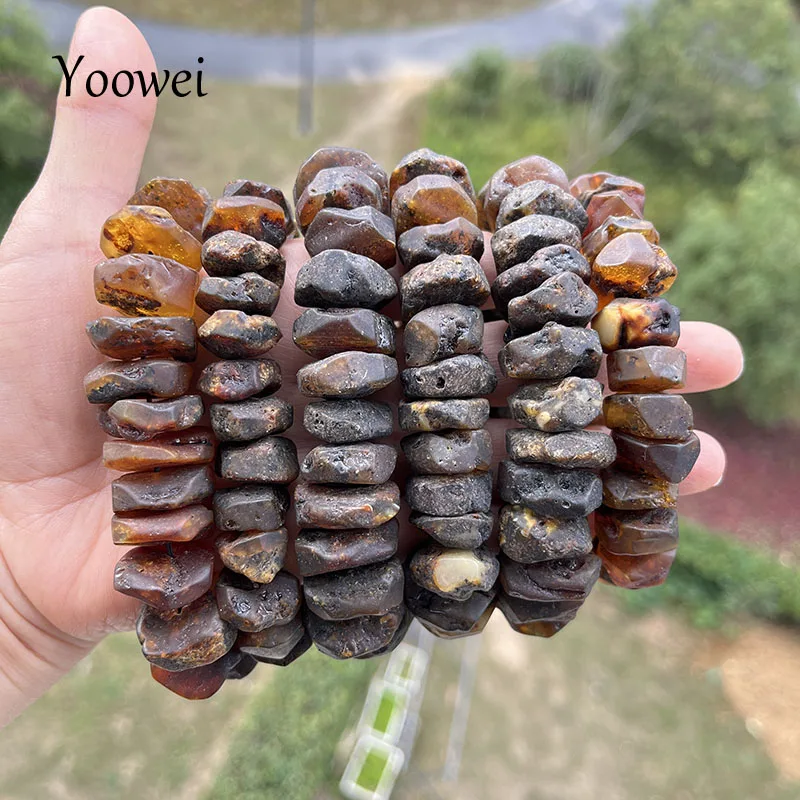 

Raw Amber Bracelets for Men Women Unique Irregular Black Bead Good Smell 100% Real Natural Stone Healing Amber Jewelry Wholesale