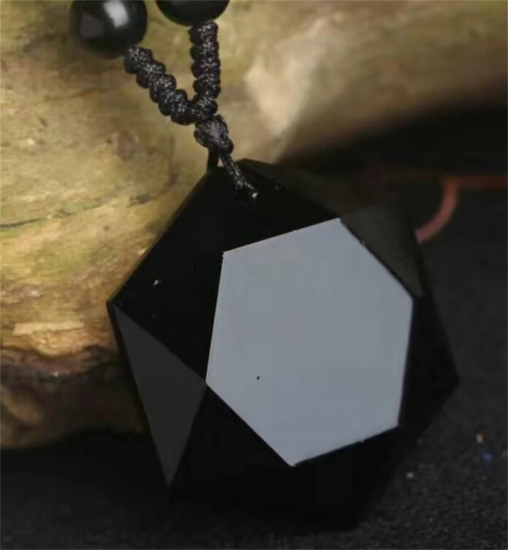 100% Natural Black Obsidian Carved Lucky Six Angle Star Faced Pendant + Free Necklace Fashion Crystal for woman man's Jewelry