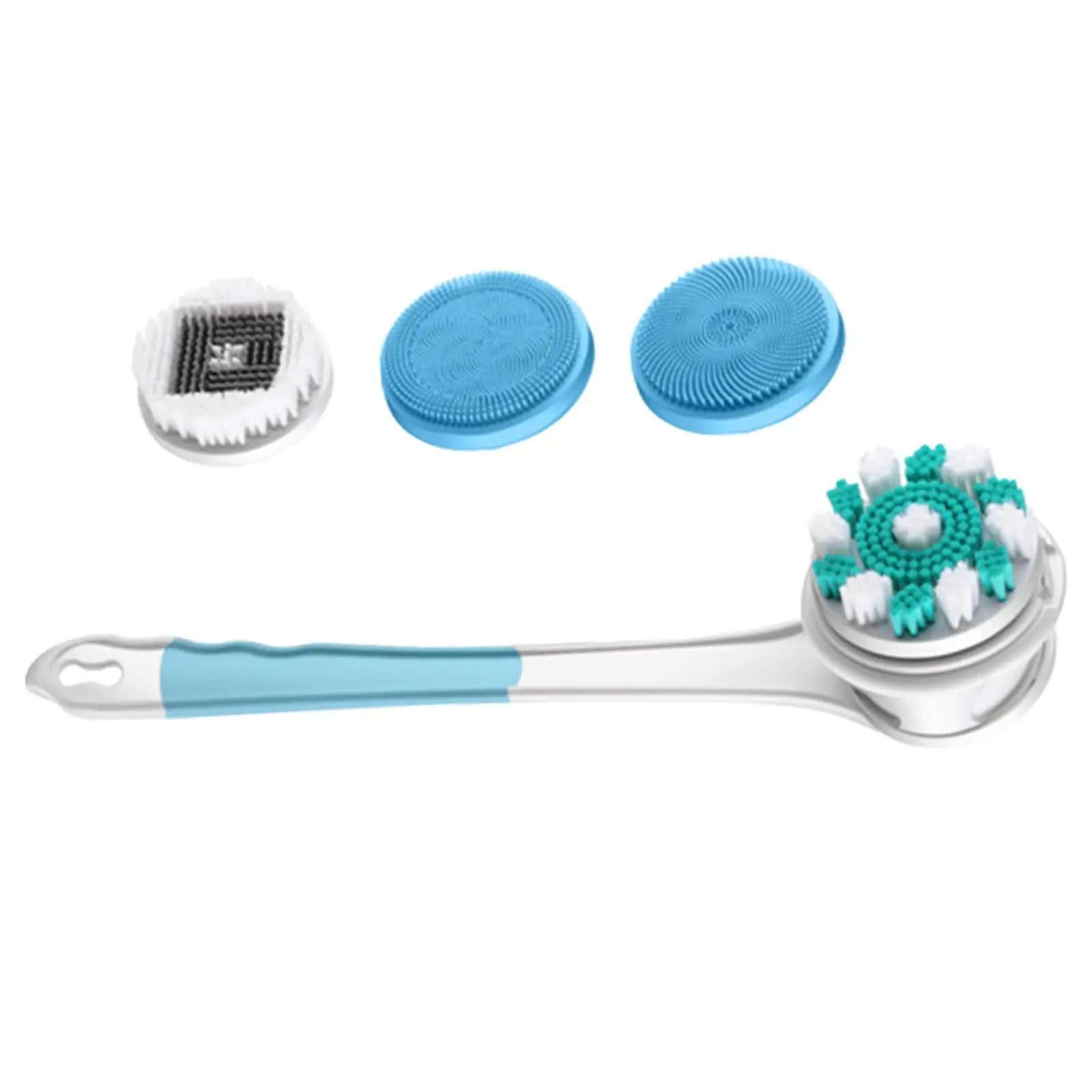 Electric Body Brush with 4 Attachments IPX7 Waterproof Detachable Long Handle Rechargeable Back Brush for Facial Cleansing