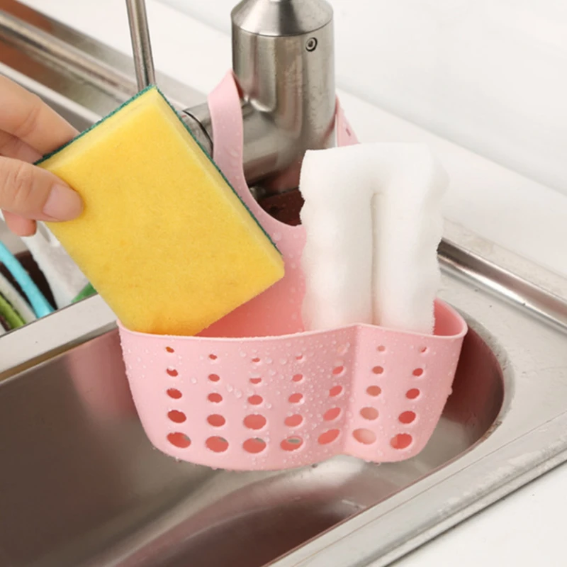 1pc Sink Sponge Holder, Silicone Organizer Box, Adjustable Shoulder Strap  Drain Rack, Kitchen Sink Suction Sponge Holder, Faucet Hanging Basket,  Kitchen Supplies