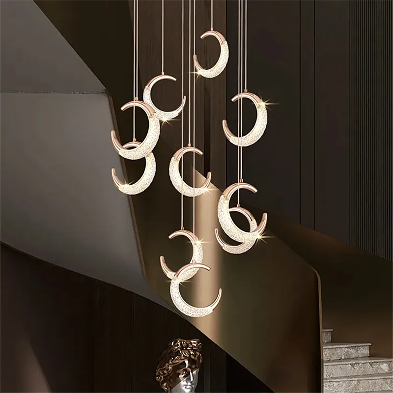 

luxury winding moon Chandelier Personality crystal chandelier lighting Guest Hall Villa Kitchen long chandeliers for stairs