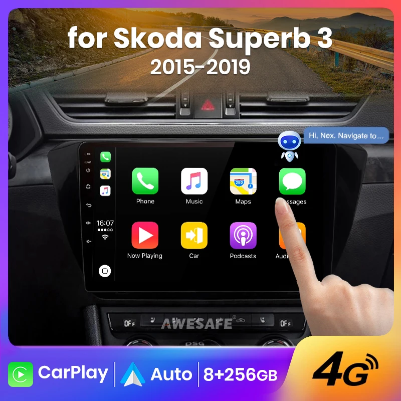

AWESAFE Беспроводная CarPlay Android 13 радио для Skoda Superb 3 2015 2016 2017 - 2019 GPS Навигация стерео автомобильные интеллектуальные системы