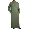 Long Sleeve Arabic Muslim Robe for Men Traditional Ethnic Button Clothing