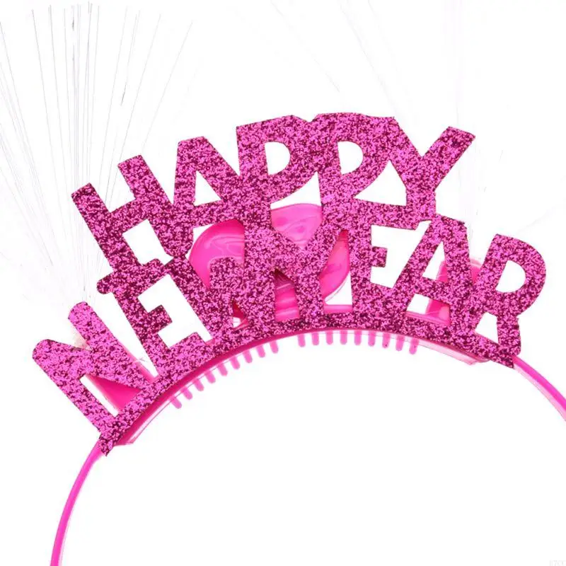 E7CC Women Girls Lovely LED Fiber Ear Hair Hoop Glitter Happy New Year Letters