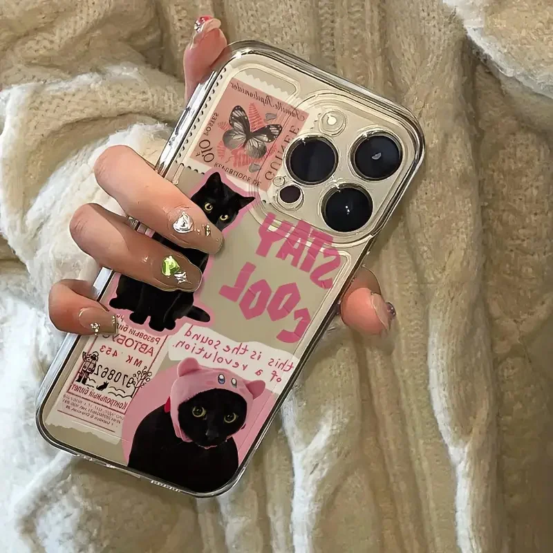 Creative Label Black Cat Transparent Phone Case for Samsung Galaxy S26 S25 Ultra S24 Plus S23 FE S22 A16 A15 A34 A35 A55 Cover