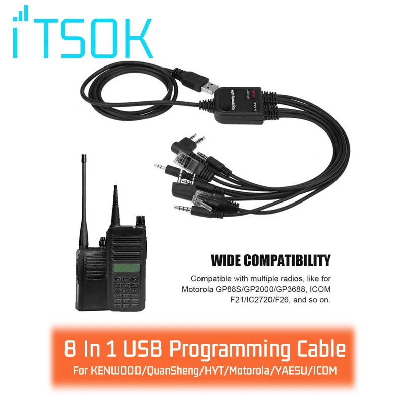 Hot 8 In 1 Cavo Di Programmazione Usb Compatibile Multifunzione Per Walkie Talkie Kenwood/Quansheng/Hyt/Motorola/Yaesu/Icom Radio