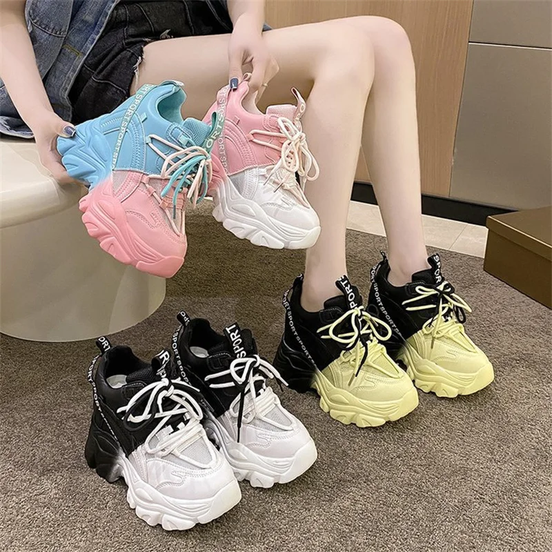 CINESSD Women's High Platform Chunky Sneakers Woman 2023 Fashion Women Sports Shoes Pink White Sport Sneaker Tennis Elegant Gift