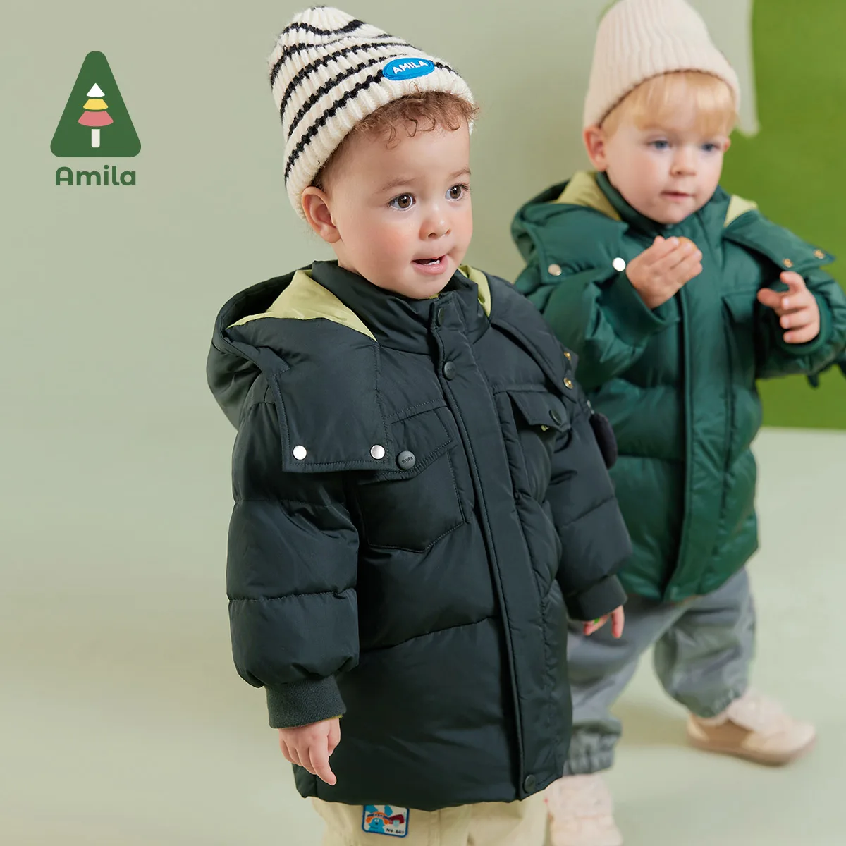 Amila Baby Boy Down Jacket Winter New Multicolour Hooded Fleecing Soft Color Blocking Warm Baby Clothing