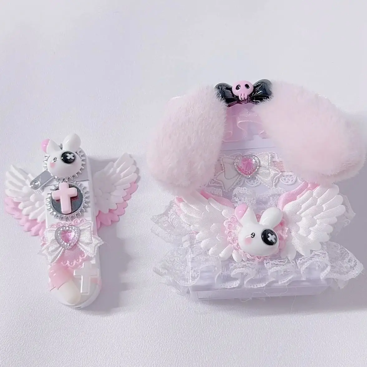 Novelty Jirai Kei Women's Cute Gas Cigarette Lighter Refillable Pink Black Bunny Wings  Smoking Lighter Cigarette Pack Set 5