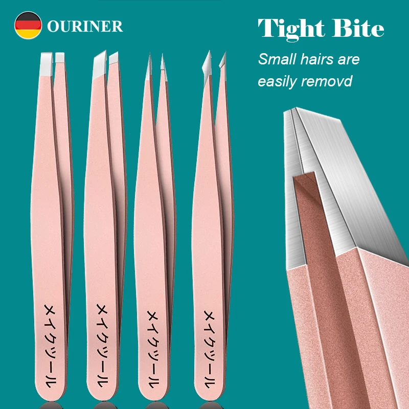 Precision Stainless Steel Tweezers For Eyebrow Hair Facial Hair Removal Splinter Blackhead Slant Tip Angle Tip Pointed Tip