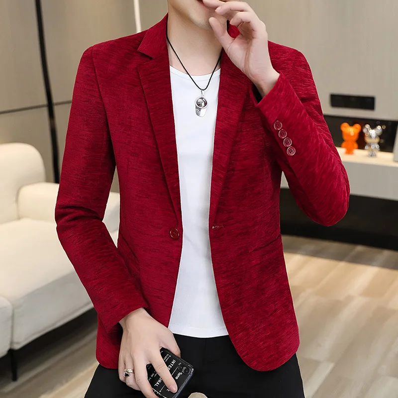 

HOO 2023 Autumn Men's Slim Jacquard blazer Youth British Style Casual blazer