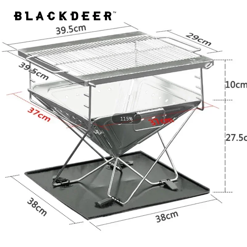 BLACKDEER 접이식 휴대용 모닥불 테이블, 스테인레스 스틸 피크닉 그릴, 탄소 난방 목재 스토브, 파이어 홈 바베큐 그릴