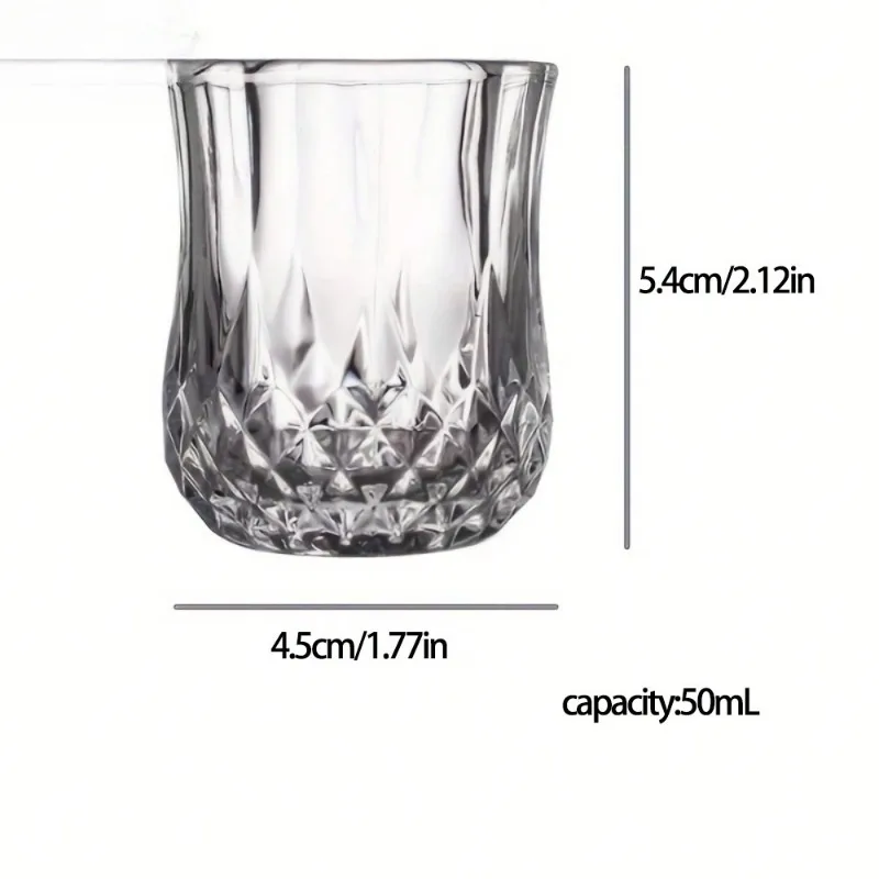 50mL Crystal Cut Glass Cup, Reusable, Suitable For Whiskey & Liquor, Glass Glassware, For Home Bar, KTV - 6
