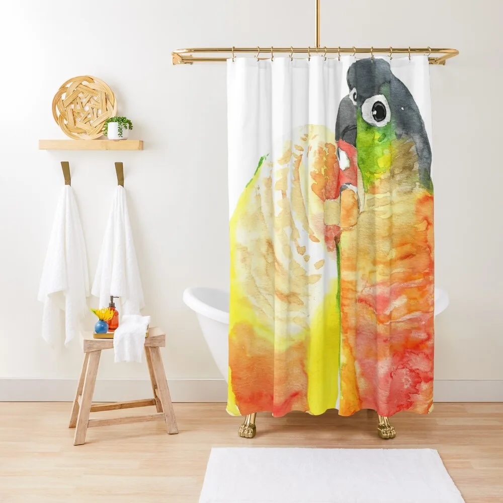 

Green-cheeked conure lover watercolor Shower Curtain Anime Shower Anti-Mold Waterproof Shower For Bathroom Set Curtain