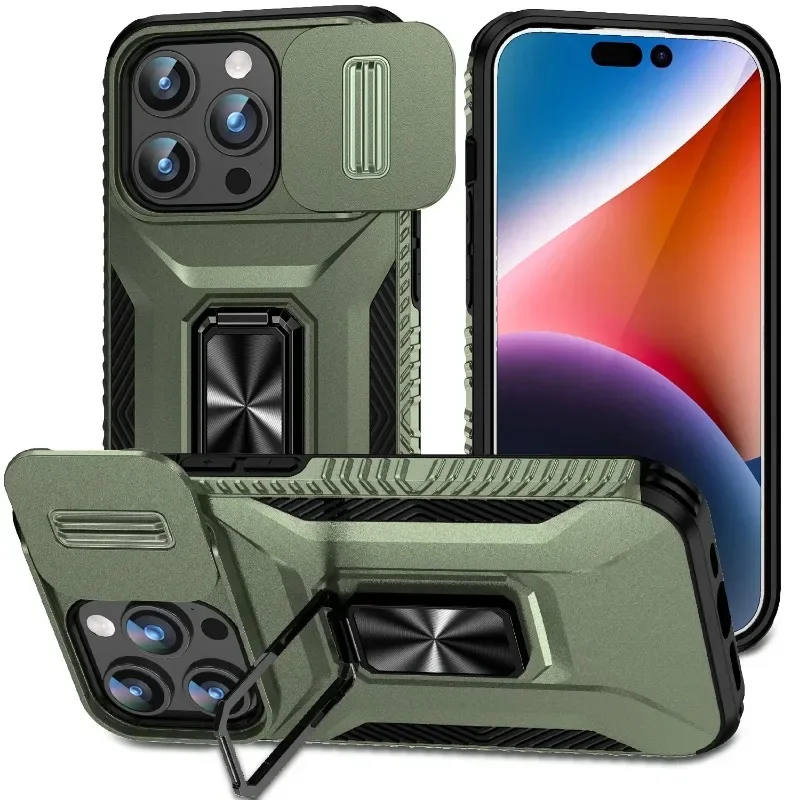 Military Grade Magnetic Shockproof Armor Phone Case with Slide Camera Cover