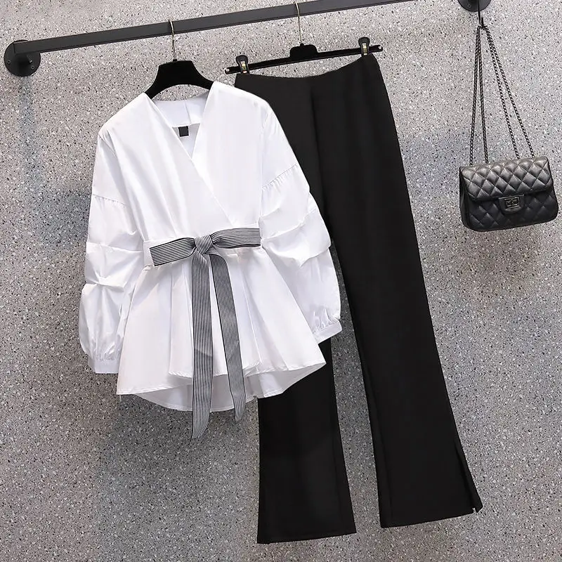 Large Women\'s Wear Spring and Summer 2024New Slim High Sense Korean Fashion Shirt Two-piece Elegant Women\'s Pants Set