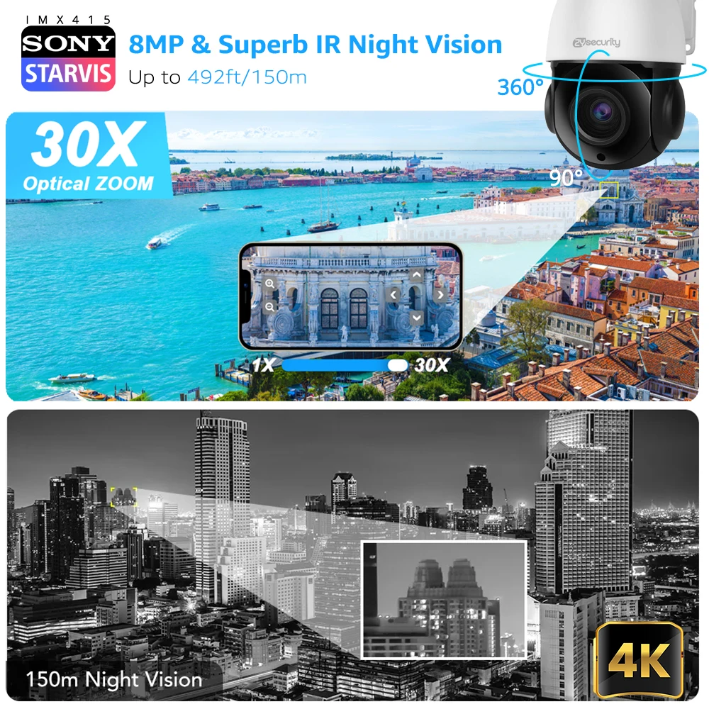 Nouveau 8MP 4K PTZ IP Caméra 30x Zoom Optique Wifi Voiture Suivi Humain  Couleur Vision Nocturne sur Aliexpress