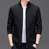 BROWON Brand 2024 Spring Autumn Formal Black Jacket Men Solid Color Knitted Baseball Collar Zipper Fly Cardigan Coat for Man 1