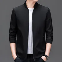 BROWON Brand 2024 Spring Autumn Formal Black Jacket Men Solid Color Knitted Baseball Collar Zipper Fly Cardigan Coat for Man 1