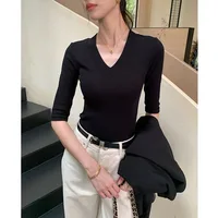 T-shirt court noir Y2K pour femme, col en V, épaules tombantes, manches courtes, coupe slim, décontracté, unique, pour l'été, vêtements Pro Choice pour femme 2