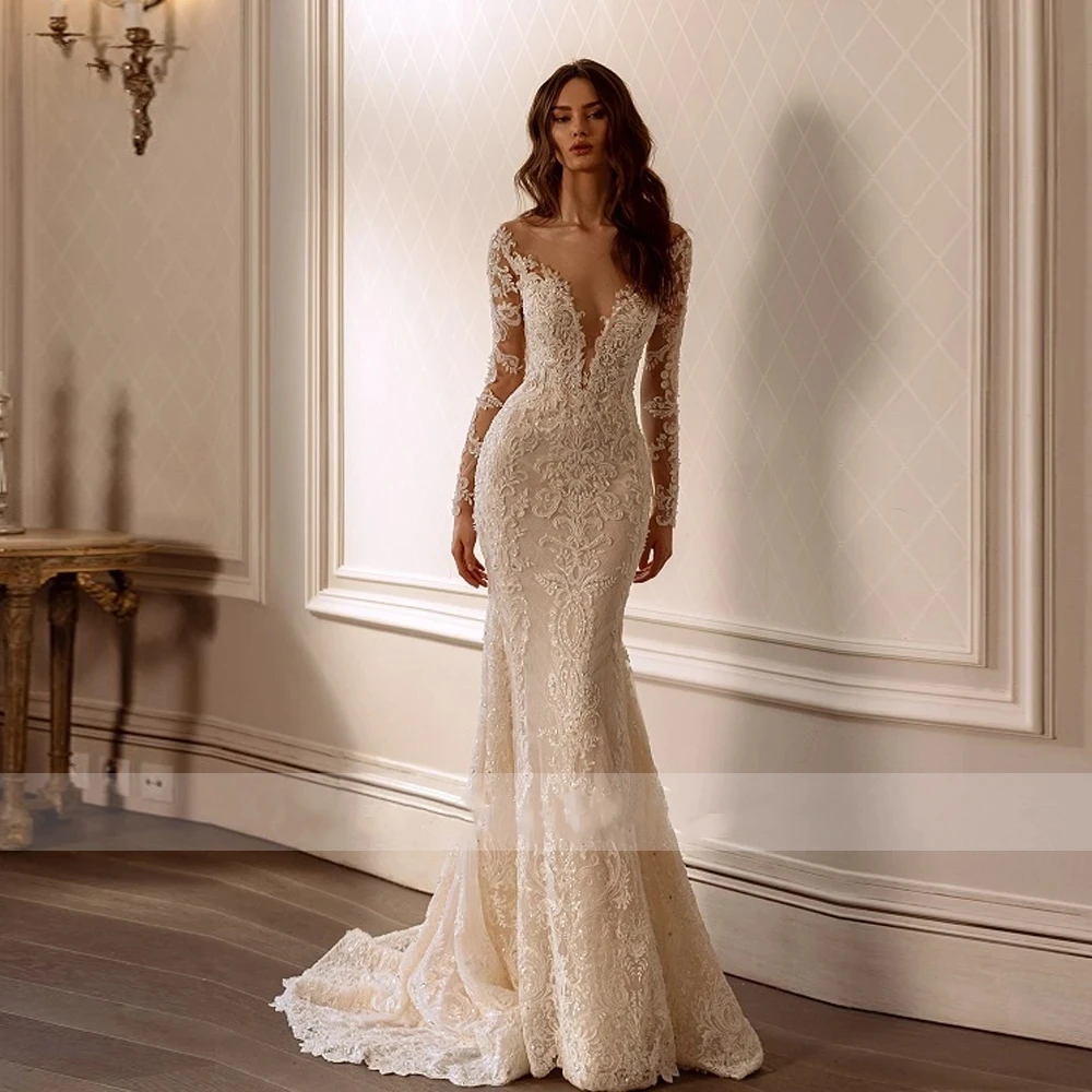 Sweetheart Wedding Dresses Sexy Backless Bridal Gowns Lace Appliques Long Sleeves Mermaid 2024 Exquisite Vestidos De Novia 2023