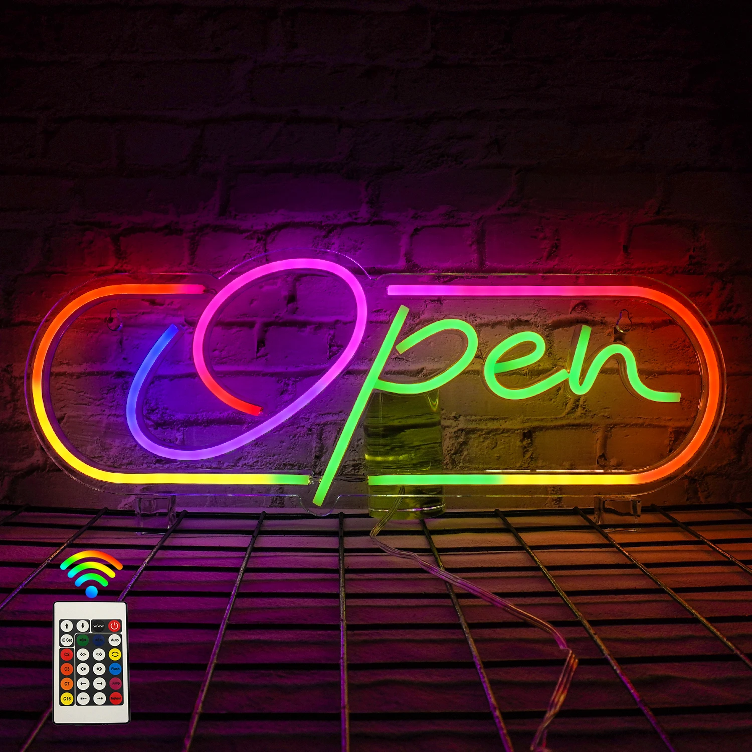LED Open Sign Color Changing Flashing Modes RGB Open Signs for Business Bar Restaurant Hotel Storefront Window Neon Sign