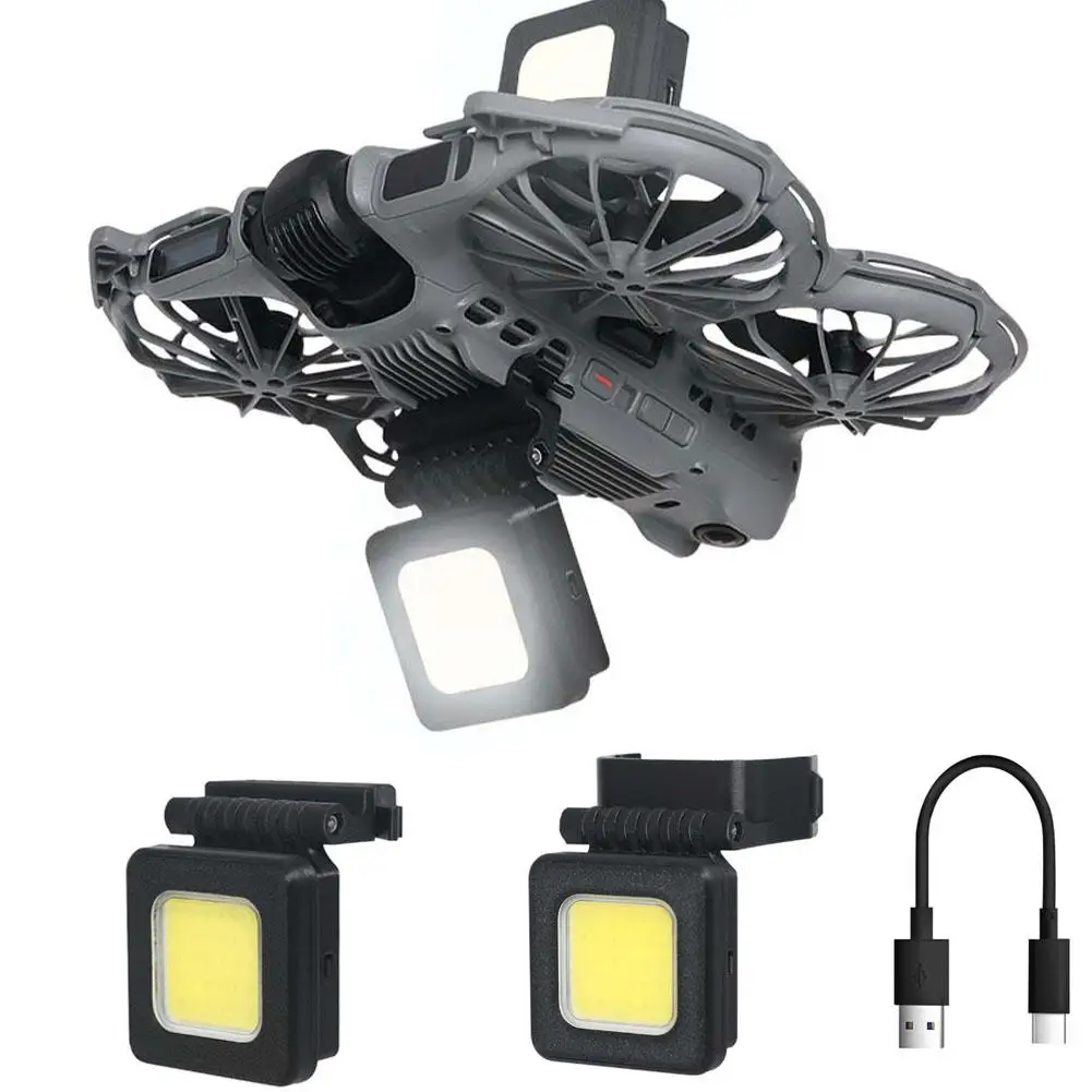 Kit de feux de navigation LED pour DJI Neo 2 fixé sur le drone, éclairant dans l'obscurité