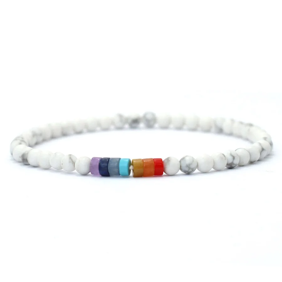 Handgemachtes 4mm Perlen Armband für Männer Heilung Chakra Armband Meditation Zubehör Vulkangestein Howlith Armband Pulsera Hombre – Detail 8