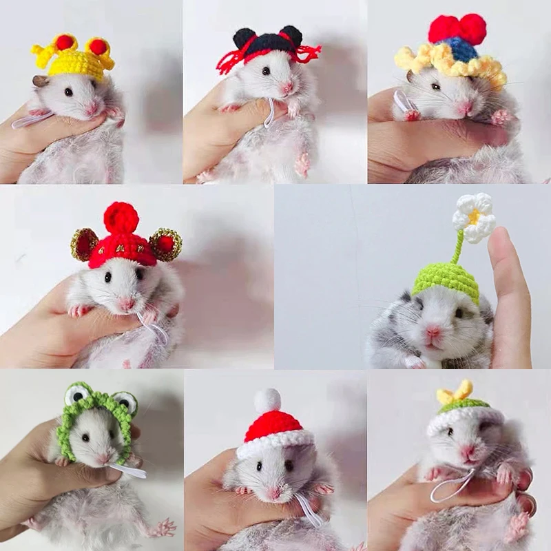 Handmade Knitted Small Animal Clothes Pet Headgear Hamster Hat Funny Frog Parrot Hat Adjustable Chin Strap Snake Cute Small Pet