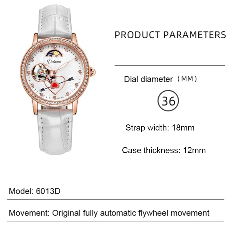 Ladies New Watches Luxury Brand Automatic Mechanical Crystal Diamond Wristwatch Women Waterproof Fashion Casual Luminous Clock