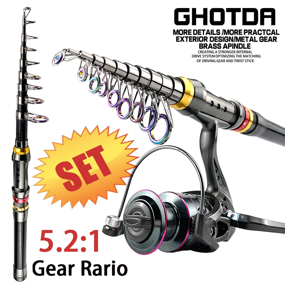 GHOTDA 장거리 던지기 로드 및 스피닝 낚시 릴 콤보, 내구성 탄소 섬유 폴, 텔레스코픽 1.8M-3.6M, 바다 로드 세트, 신제품