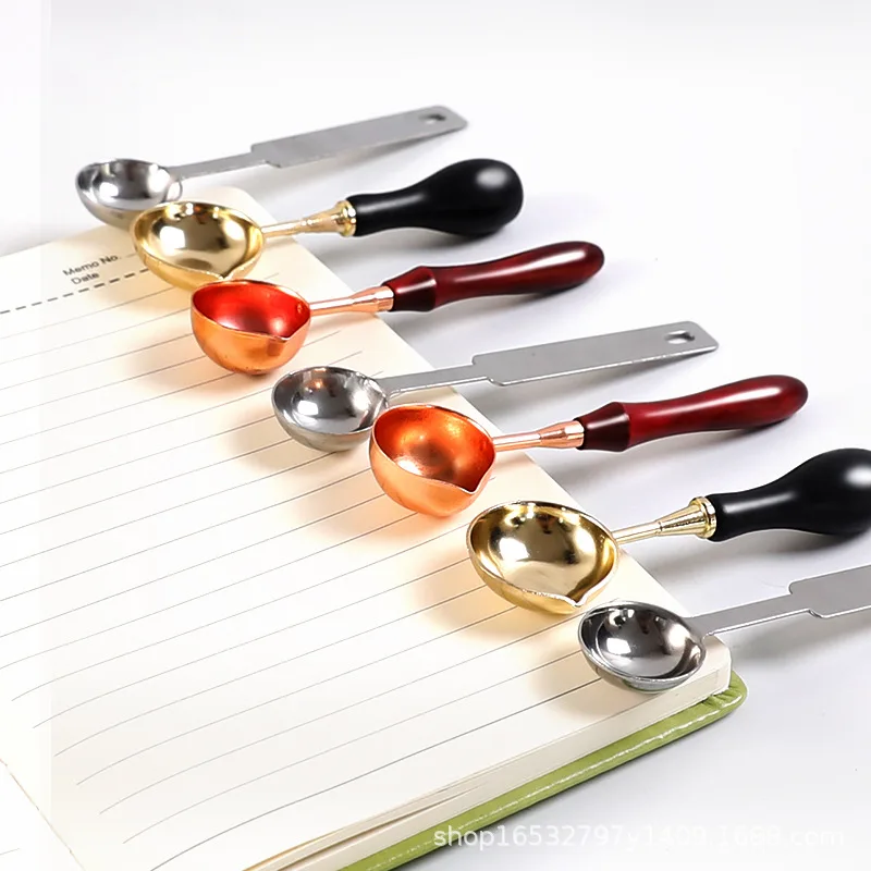 Wood Handle Seal Spoon Stamp Wax Heating Tool DIY Wedding Greeting Card Wax Bead Spoon Seal Stainless Melting seal wax sticks wax sealing spoon
