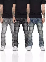 Men's Regular Fit Stacked Jeans Ripped Slim Fit Patch Distressed Destroyed Straight Denim Pants Hip Hop 1