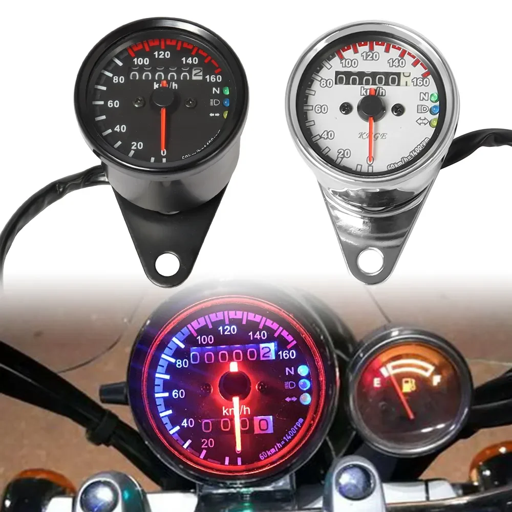 

Cafe Racer Universal Chrome/ Black Motorcycle Speedometer Odometer Gauge 0-160 km/h Instrument with LED Indicator For Harley