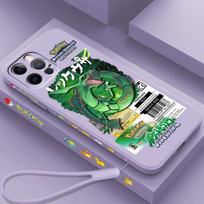 Pokemon Mewtwo Riolu Rayquaza Liquid Left Rope Per Apple Iphone 15 14 13 12 11 Xs Xr X 8 7 Se Pro Max Plus Mini Back Phone Case
