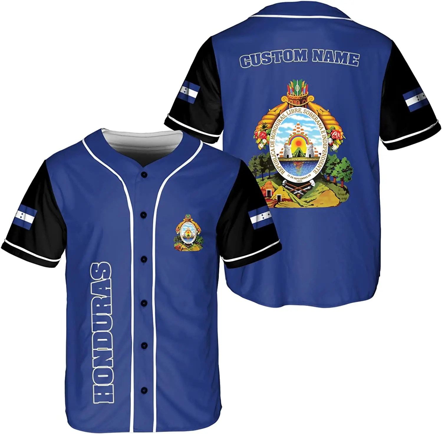 

Summer Honduras Flag Baseball Jersey 3D Print Ventilate V-neck Men's and Women's Baseball Shirt Customi Name T-shirt