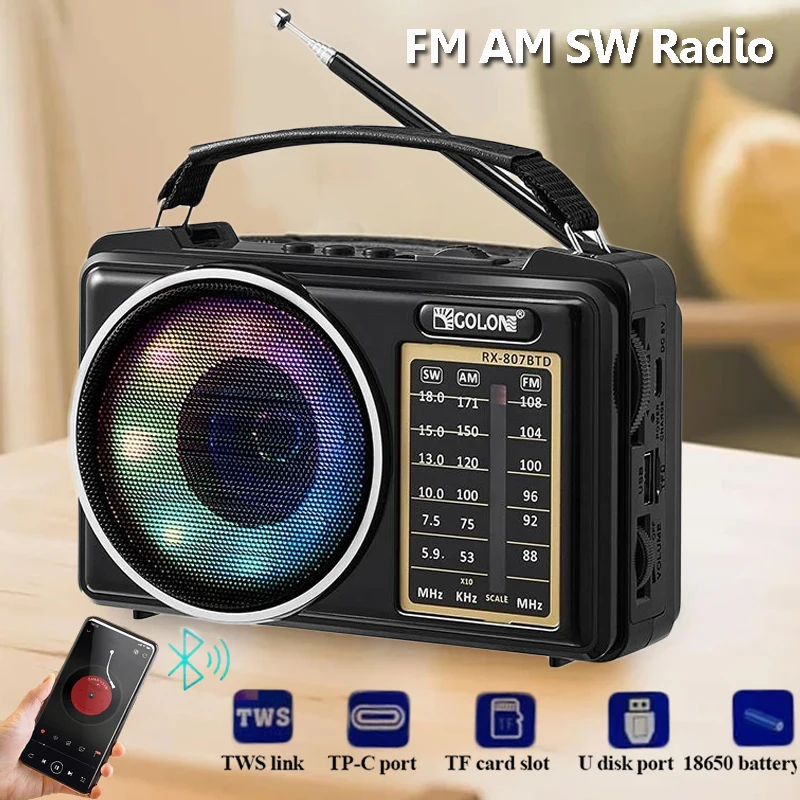 ポータブルフルバンドラジオ受信機,FM, AM, SW,カラフルな