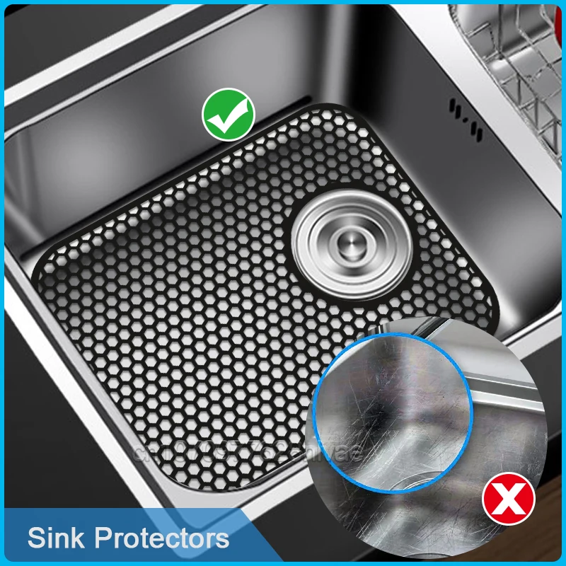 Silicone Sink Mat Heat-Resistant Sink Protectors Multifunctional Kitchen Bottom Protective Mats Kitchen Grid Accessories