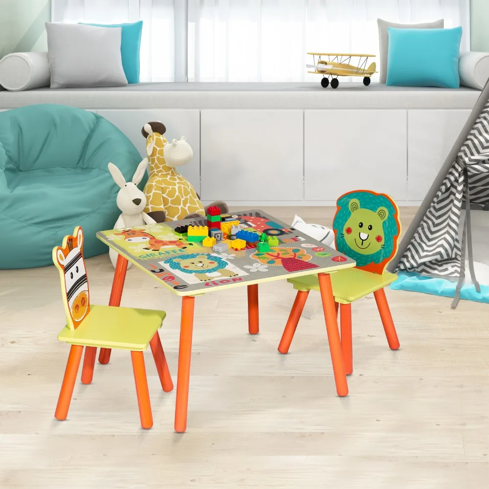 WOLTU 1Set Niedlicher Kindertisch aus Holz für Kinder im Vorschulalter mit 2 Stühlen, Hockern für Mädchen und Jungen, Aktivitäts- und Spieltisch-Stuhl-Set – Detail 9