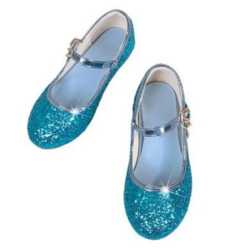 Children's Girls High Heeled Princess Style Cute Simple Flower Shoes Full Sequin Dance Shoes