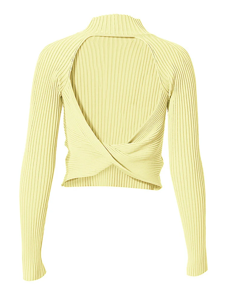 

Green Knot Irregular Knitting Sweater Turtleneck Long Sleeve Women Pullovers New Fashion Tide Spring Autumn 2023 M814