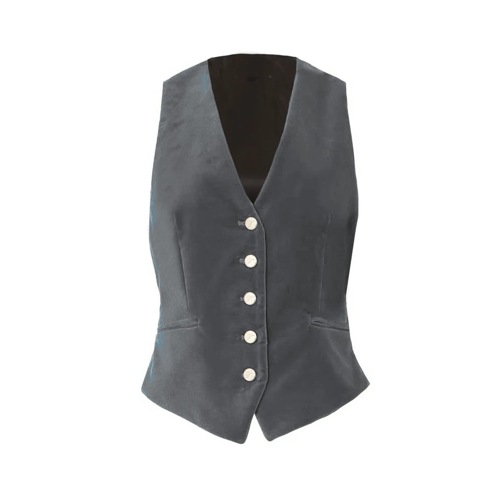 Velvet Vests for Lady V Neck Black Suit Vest Women's Waistcoat Casual Sleeveless Single Breasted Jacket Winter Office Party 5
