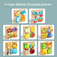 Montessori Cartoon 3D Wooden Puzzle Animal Traffic Jigsaw Toys for Kids Early Learning Educational Cognitive Game Children Gifts 3