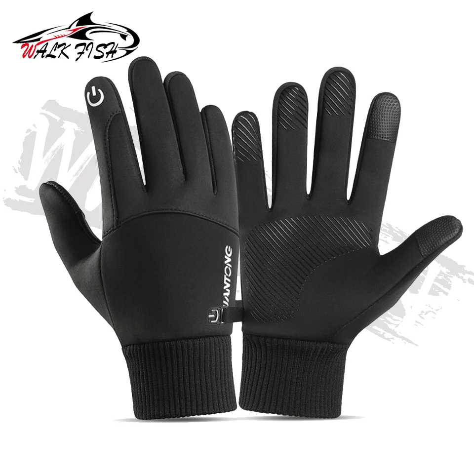 WALK FISH Fleece Fishing Gloves Non-slip Thermal Touch Screen Windproof Waterproof Men Running Skiing Bicycle Motorcycle Gloves