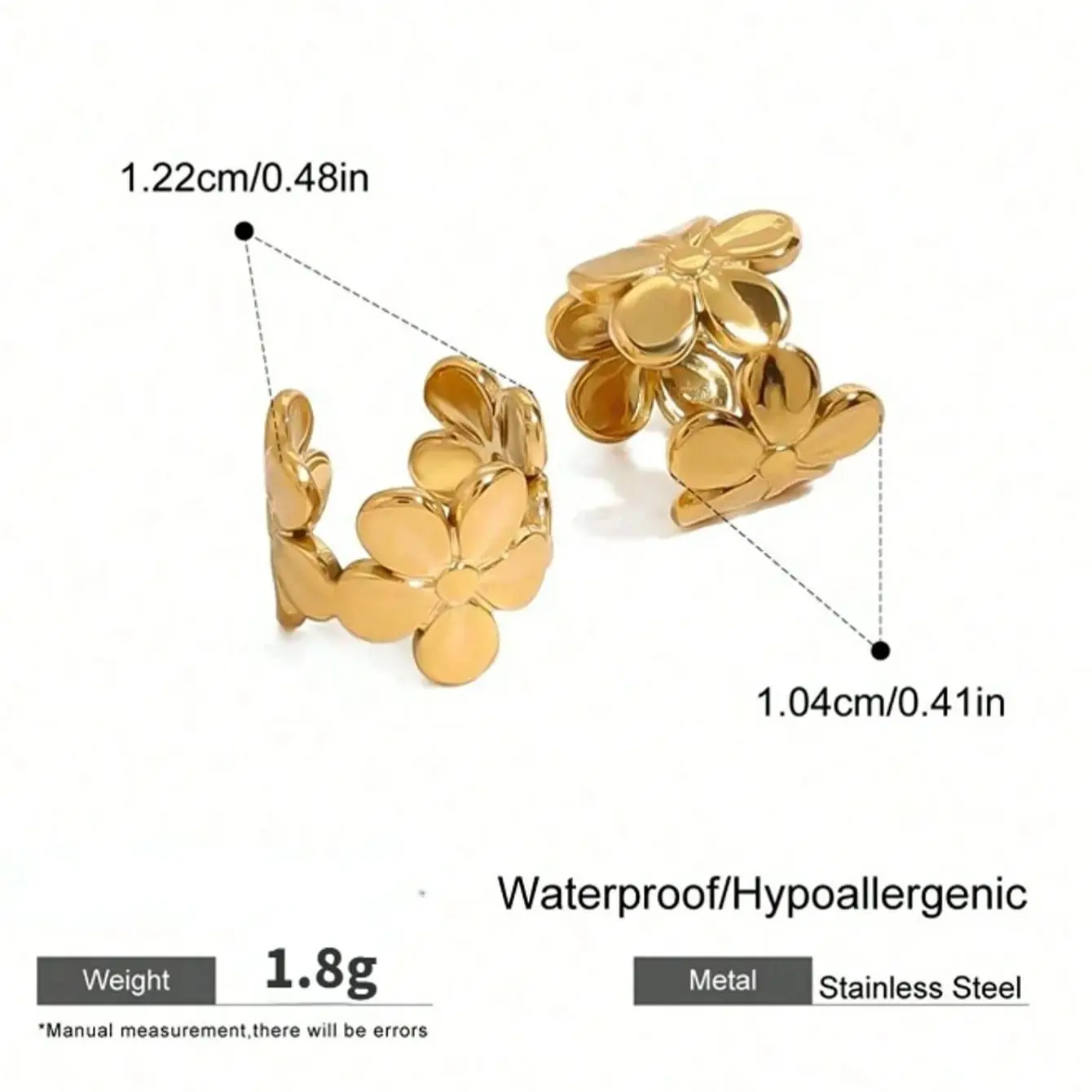 Blumen-Ohrclips aus Edelstahl, wasserdicht, hochwertiger Damenschmuck, geeignet für den täglichen Gebrauch, Urlaub am Meer usw – Detail 1