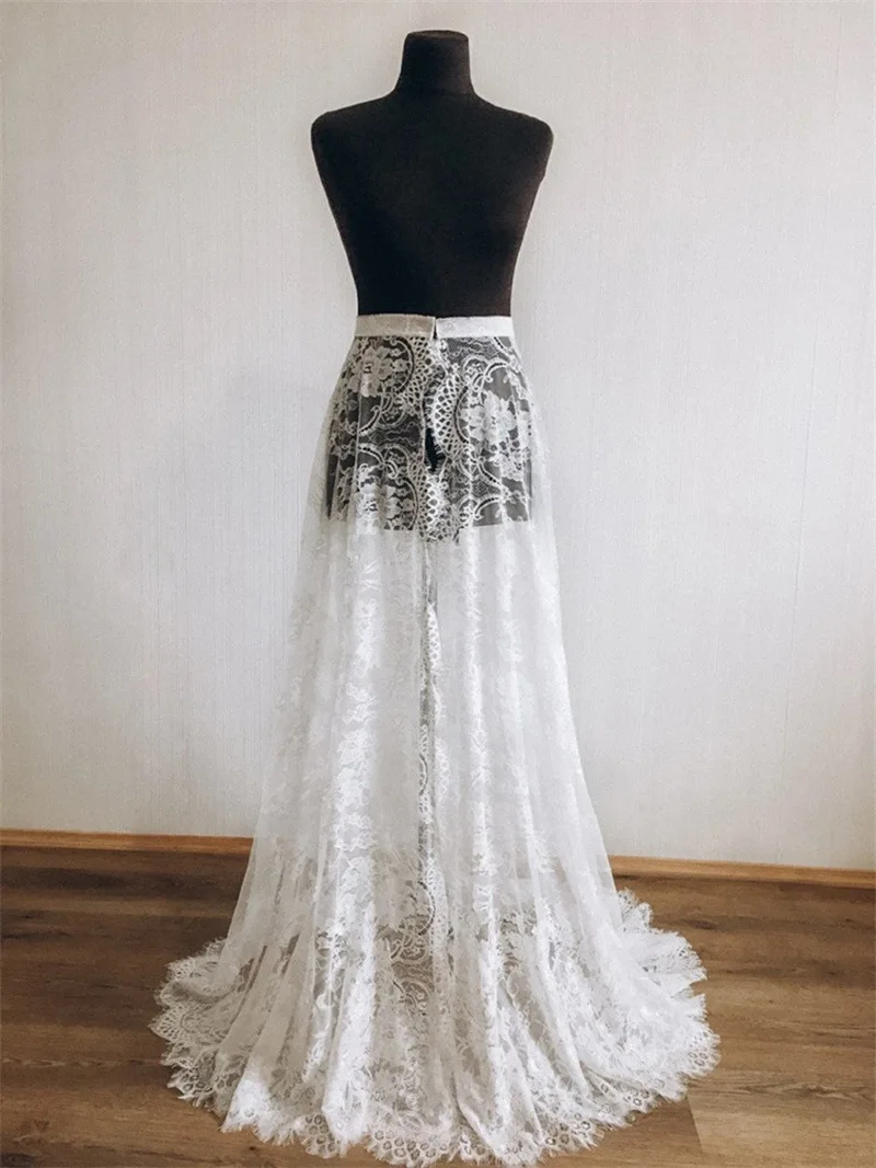 Wedding Petticoat Real Image High Waist Bridal Detachable Skirt Full Lace Floor Length Made Overskirt