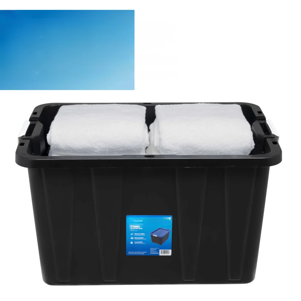 Project Source Commander Large 27-Gallons (108-Quart) Black Heavy Duty Tote  with Standard Snap Lid in the Plastic Storage Containers department at